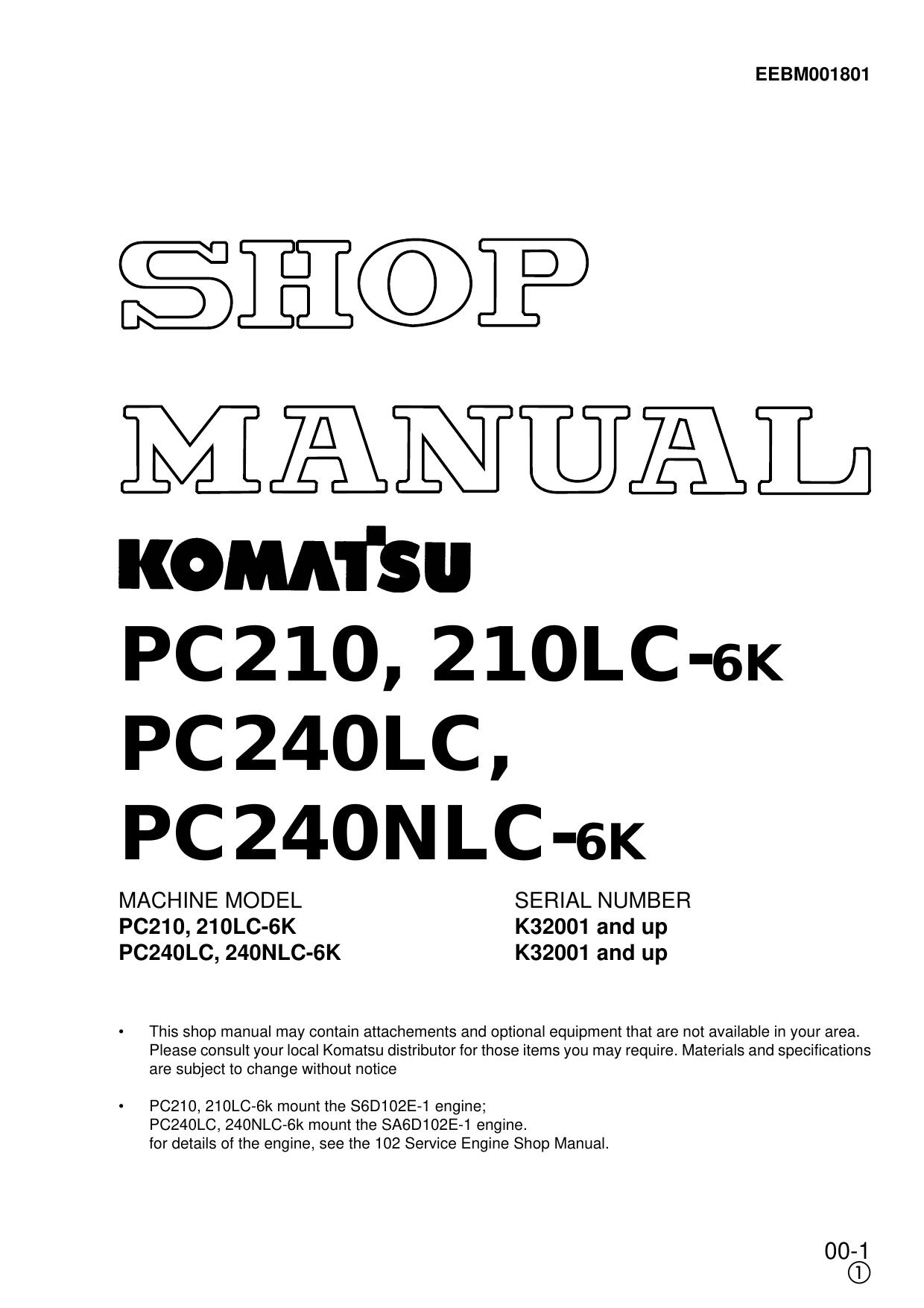PC210, 210LC-6K PC240LC, 240NLC-6K Shop Manual